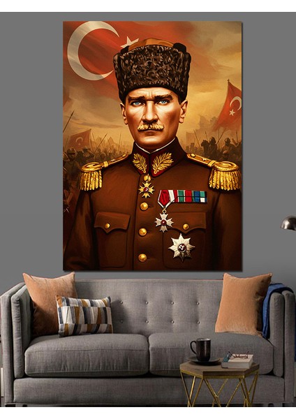 Askeri Şanlı Duruş Mustafa Kemal Atatürk Dekoratif Kanvas - Mdf Ahşap Tablo