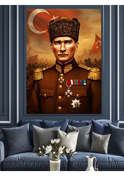 Askeri Şanlı Duruş Mustafa Kemal Atatürk Dekoratif Kanvas - Mdf Ahşap Tablo fırsatları