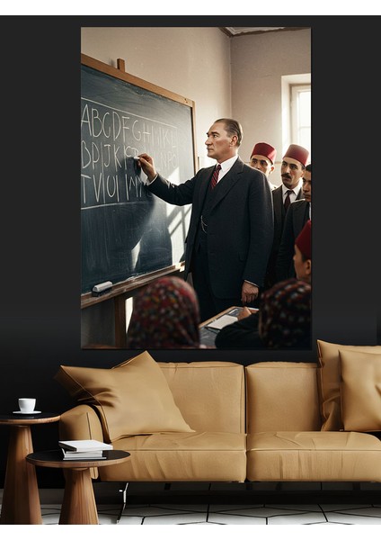 Mustafa Kemal Atatürk Alfabe Dekoratif Kanvas - Mdf Ahşap Tablo