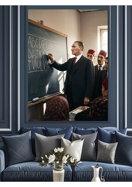 Mustafa Kemal Atatürk Alfabe Dekoratif Kanvas - Mdf Ahşap Tablo
