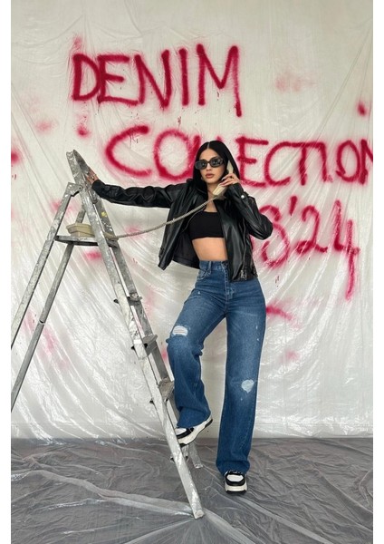 Mavi Yırtık Jeans Pantolon