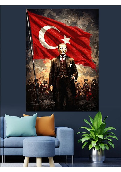 Mustafa Kemal Atatürk ve Bayrak Dekoratif Kanvas - Mdf Ahşap Tablo fiyatları