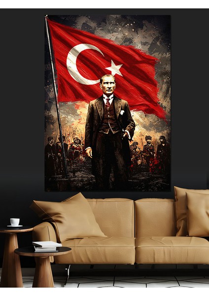 Mustafa Kemal Atatürk ve Bayrak Dekoratif Kanvas - Mdf Ahşap Tablo modelleri