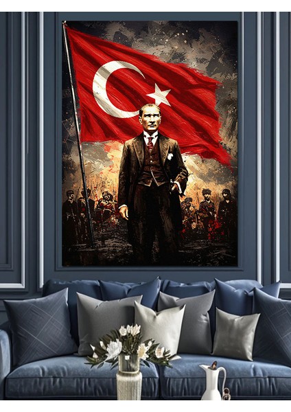 Mustafa Kemal Atatürk ve Bayrak Dekoratif Kanvas - Mdf Ahşap Tablo fırsatları