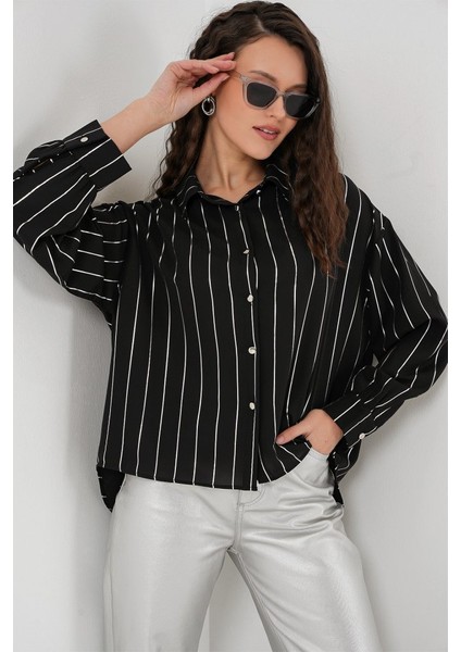 5924 Gümüş Çizgili Gömlek - Siyah fırsatları