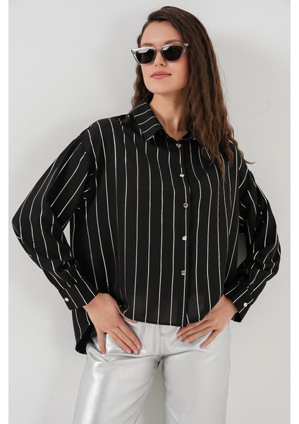 5924 Gümüş Çizgili Gömlek - Siyah indirimleri