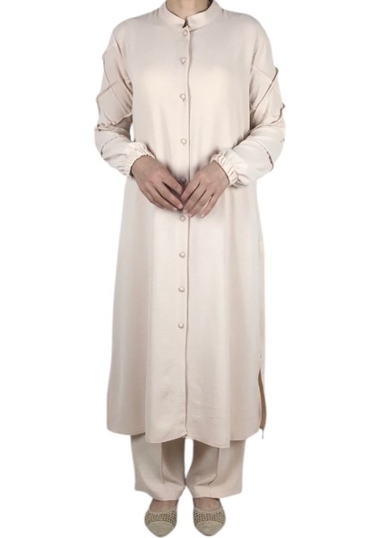 Kadın Önü Düğmeli Kolları Lastikli Pantolon Beli Lastikli Ayrobin Takım fiyatları