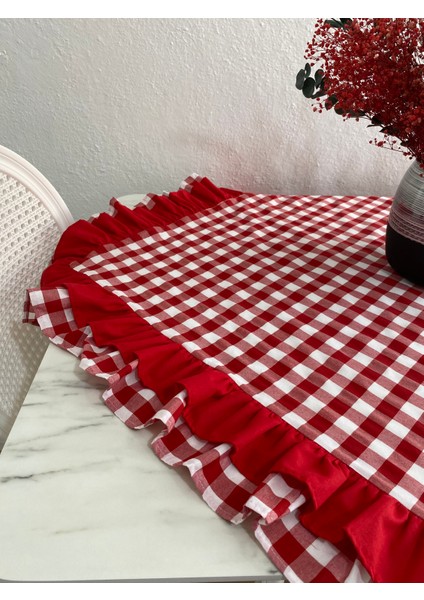 Çift Fırfırlı Pötikare Desenli Masa Örtüsü