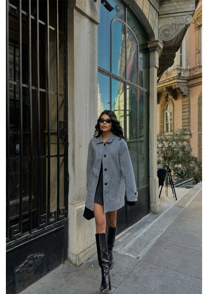 Kaşe Ceket 4 Düğme Model - Gri