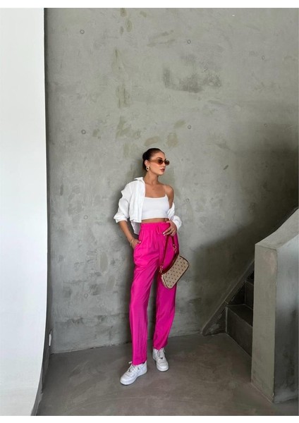 Bel Lastik Detaylı Modal Kumaş Pantolon - Fuşya