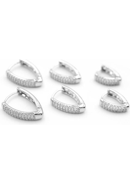 6'lı Taşlı Oval Küpe - Gümüş