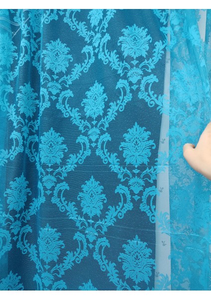 Turkuaz Kruvaze Perde Püsküllü 3 Metre (Seyrek Pile ) Mekazmasız Ipli Osmanlı Desen fırsatları