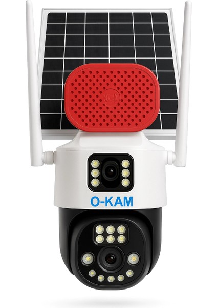 Okam 7015 Wifi Solar Güneş Enerjili Kablosuz Çift Lens Sirenli 6mp Gece Görüşlü Güvenlik Kamerası