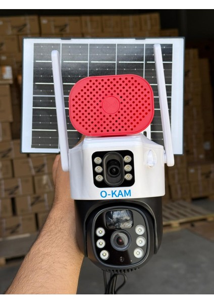 Okam 7015 Wifi Solar Güneş Enerjili Kablosuz Çift Lens Sirenli 6mp Gece Görüşlü Güvenlik Kamerası