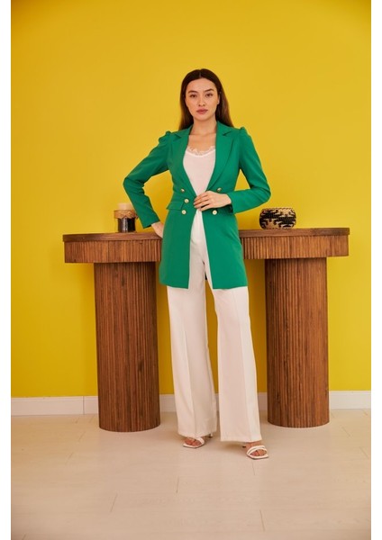 Yeşil Blazer Düğmeli Ceket