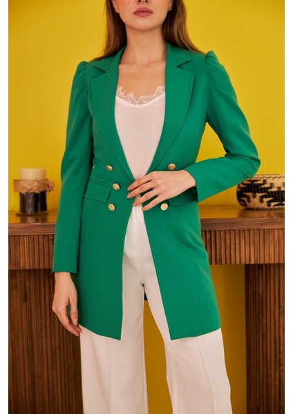 Yeşil Blazer Düğmeli Ceket