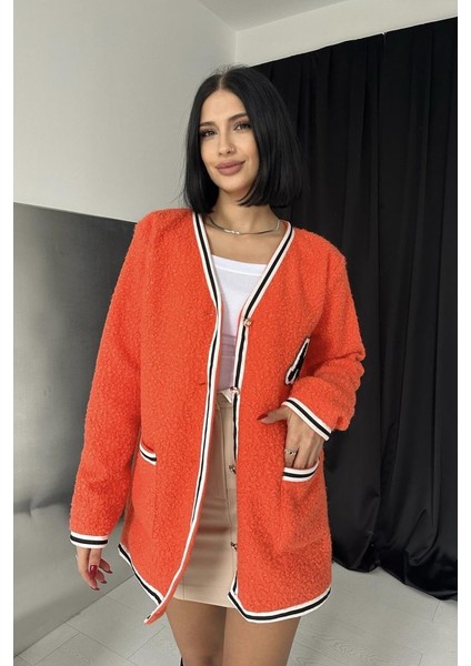 Oranj Şeritli Bukle Hırka