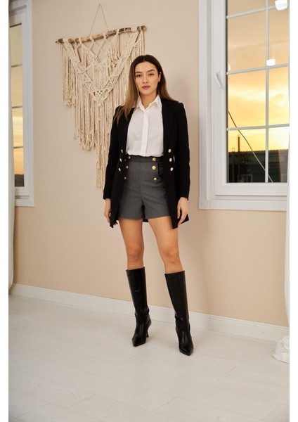 Siyah Blazer Düğmeli Ceket