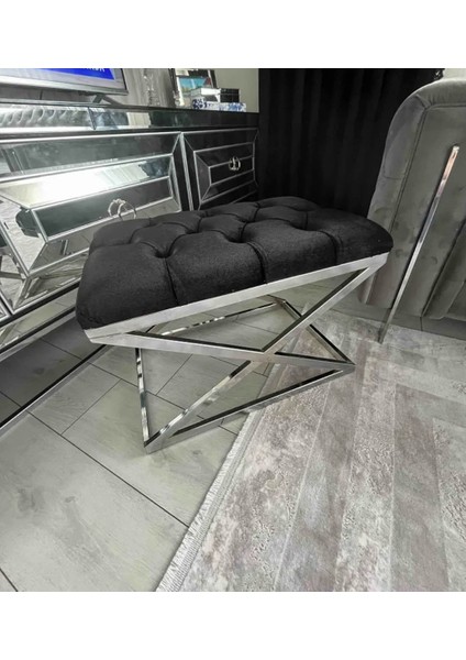 Delano x Bench Puf – 40 x 60 cm Krom Metal Ayaklı, Babyface Kumaş, 44 cm Yükseklik fiyatları