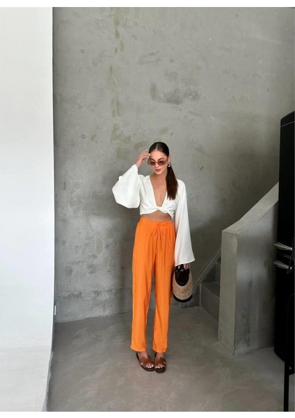 Bel Lastik Detaylı Modal Kumaş Pantolon - Orange