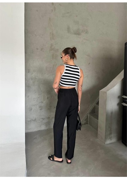 Bel Lastik Detaylı Modal Kumaş Pantolon - Siyah