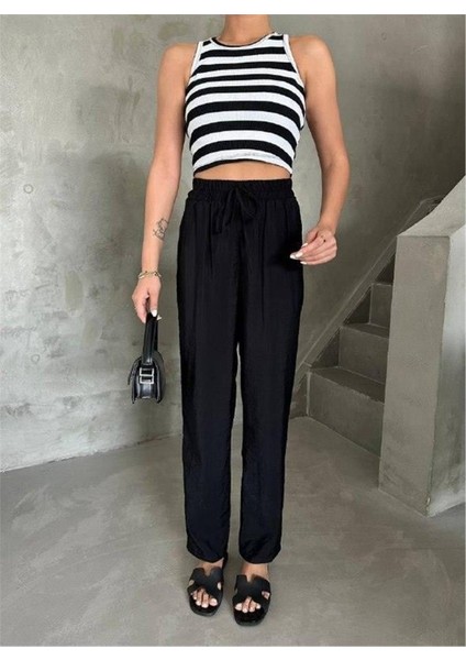 Bel Lastik Detaylı Modal Kumaş Pantolon - Siyah