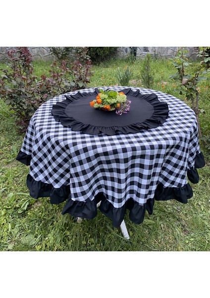 Fırfırlı Pötikare Desenli Yuvarlak Masa Örtüsü