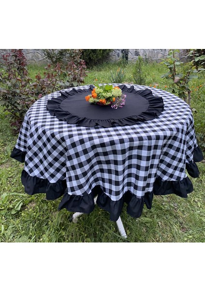 Fırfırlı Pötikare Desenli Yuvarlak Masa Örtüsü fiyatları