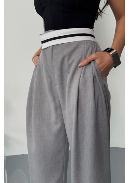 Pantolon Bel Şerit Detaylı - Gri