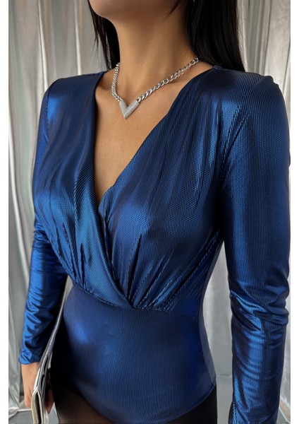 Parlak Kruvaze Bodysuit - Saks