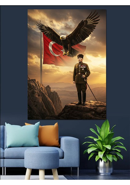 Kartal ve Mustafa Kemal Atatürk Dekoratif Kanvas - Mdf Ahşap Tablo fiyatları