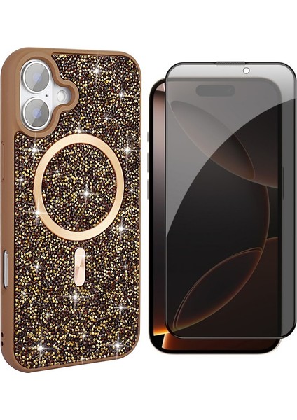 Apple iPhone 16 Plus Kılıf Pırlanta Tasarımlı M-Safe Şarj Özellikli Zore Mozaik Silikon Kapak + Hayalet Ekran Koruyucu