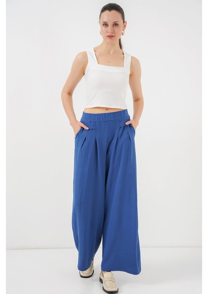 Geniş Paça Pileli Pantolon 6718 - Indigo