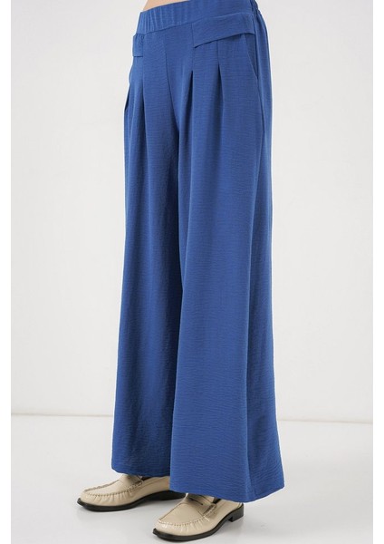 Geniş Paça Pileli Pantolon 6718 - Indigo
