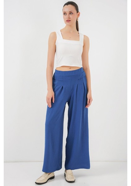 Geniş Paça Pileli Pantolon 6718 - Indigo