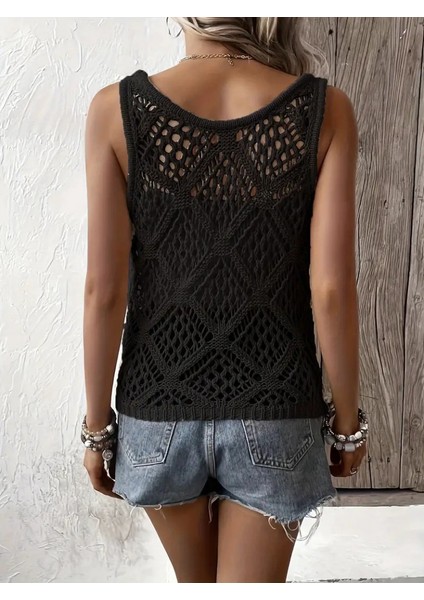 Kadın Askılı Yuvarlak Yaka Geometrik Desenli Triko Bluz fiyatları