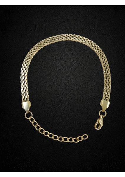 Çelik Bileklik Sık Örme Lüks Model 5 mm Genişlik 19 cm Uzunluk 5 cm Ek Altın Sarısı Gold
