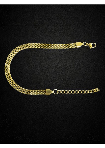 Çelik Bileklik Sık Örme Lüks Model 5 mm Genişlik 19 cm Uzunluk 5 cm Ek Altın Sarısı Gold