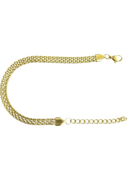 Çelik Bileklik Sık Örme Lüks Model 5 mm Genişlik 19 cm Uzunluk 5 cm Ek Altın Sarısı Gold
