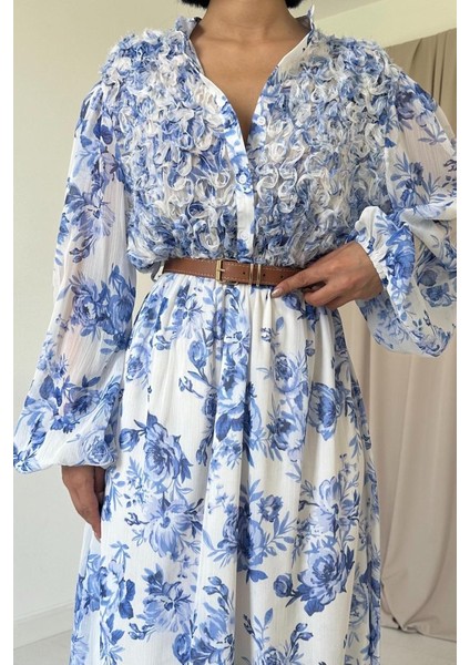 Mavi Biye Detaylı Elbise modelleri