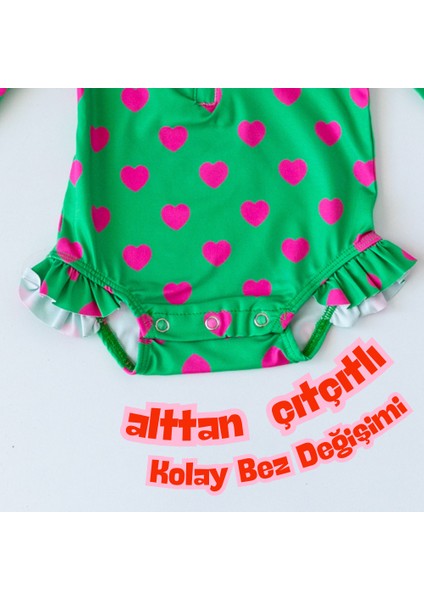 Önden Fermuarlı - Alttan Çıtçıtlı Mayo Kalpler Yeşil Pembe fiyatları