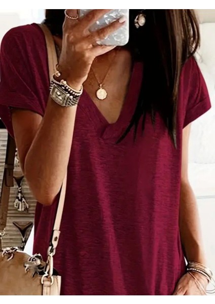 Kadın Kısa Kollu V Yakalı Cepli Kısa Viskon Elbise fiyatları