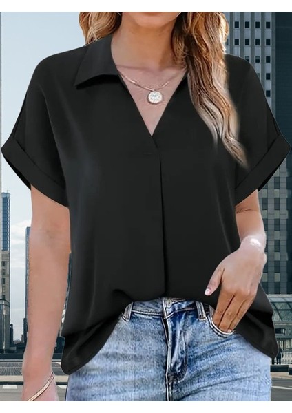 Kadın Kısa Kollu Yakalı Uzun Sandy Bluz indirimleri