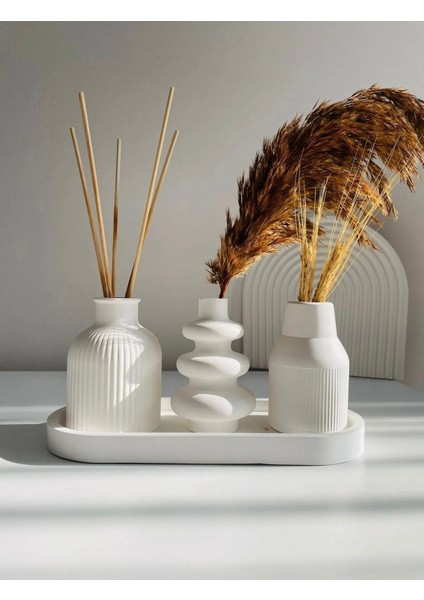 Dekoratif Minimalist 3'lü Vazo & Sunum Tabağı