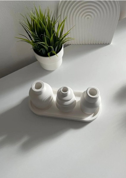Dekoratif Minimalist 3'lü Vazo & Sunum Tabağı modelleri