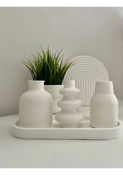 Dekoratif Minimalist 3'lü Vazo & Sunum Tabağı indirimleri