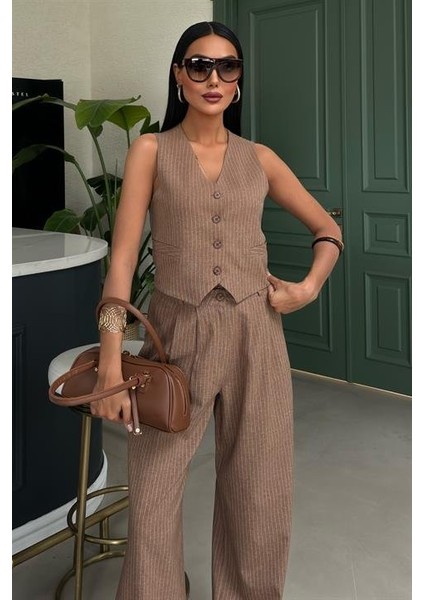 Yelek ve Pantolon Çizgili Double Takım 10017