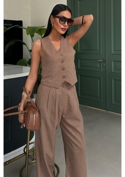 Yelek ve Pantolon Çizgili Double Takım 10017