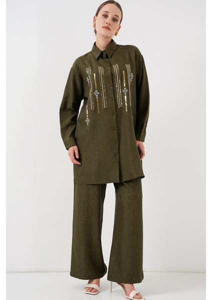 Desenli Tunik Pantolon Ikili Takım 6720 - Haki