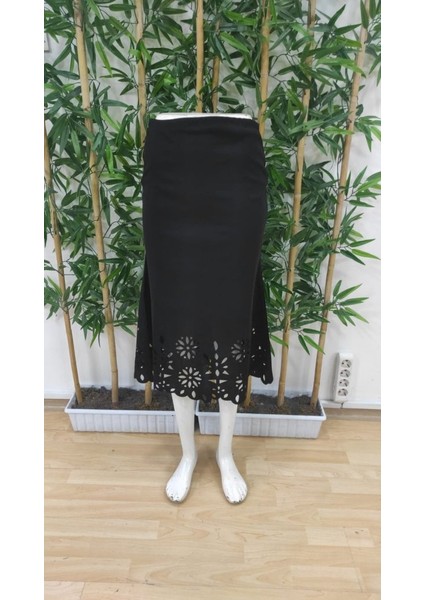 Kadın Yüksek Bel Lazer Kesim Detaylı Midi Ithal Krep Etek indirimleri